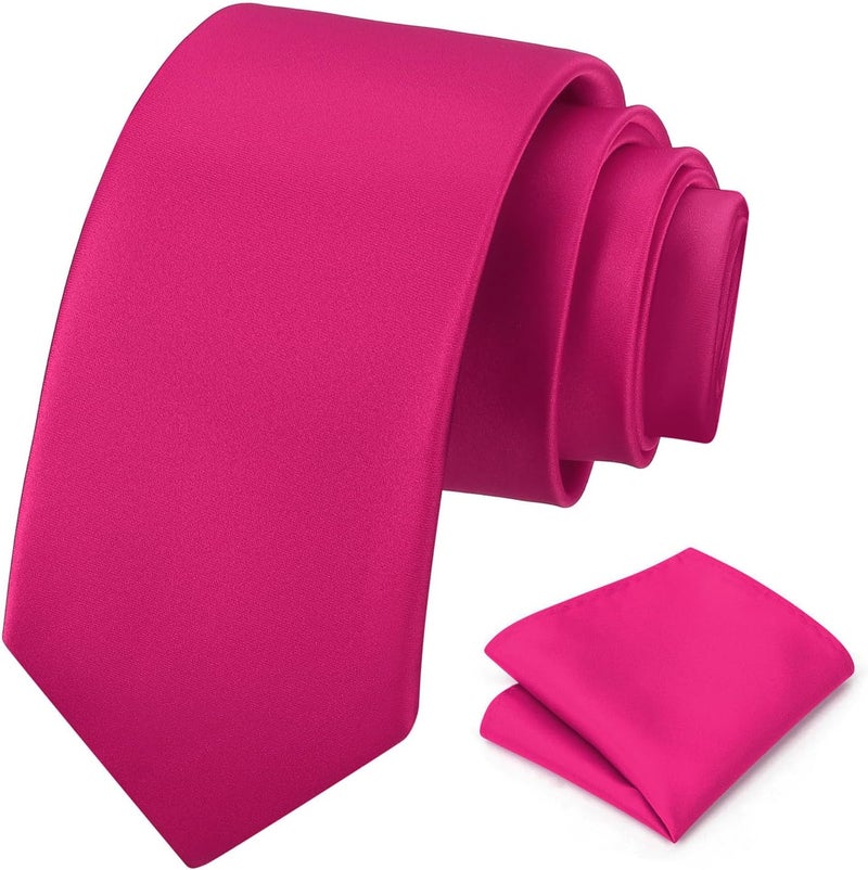 pensee Men's Tie Set Solid Pure Color 3.15" (8CM) Classic Formal Plain Necktie and Pocket Square Set For Men - Image 1